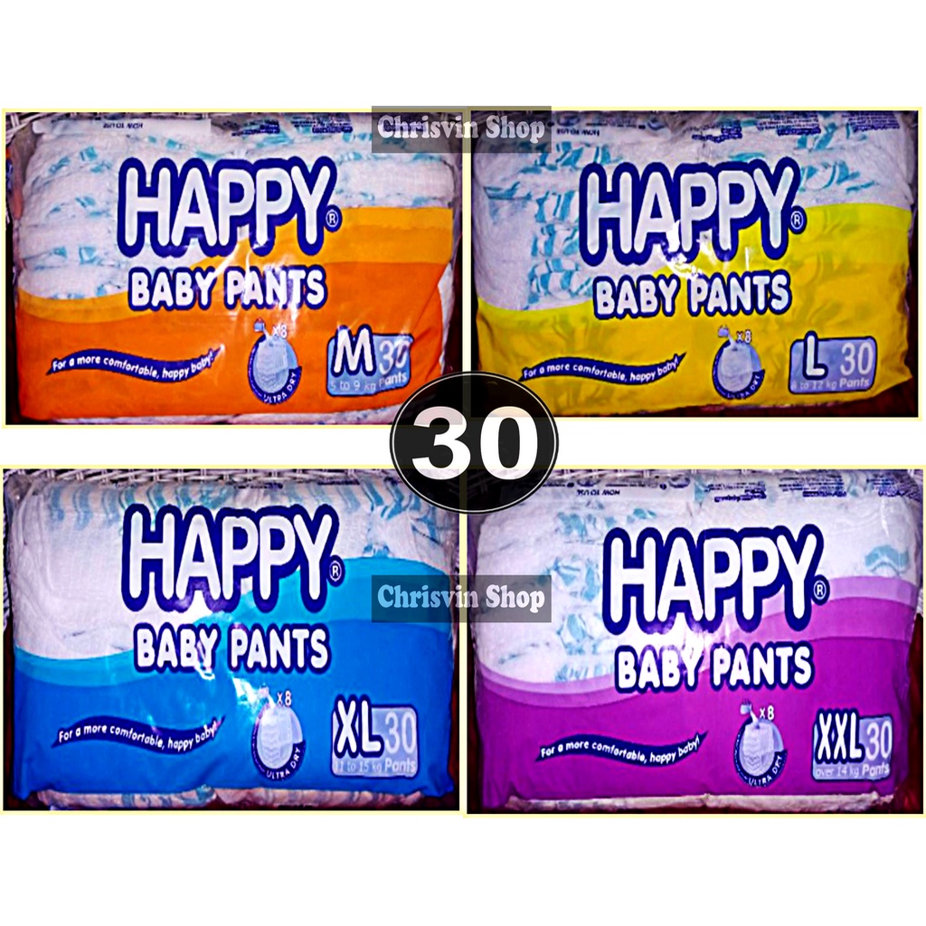 Happy Baby Pants Diaper (Ultra Dry) 30pcs. M, L, XL, XXL Shopee