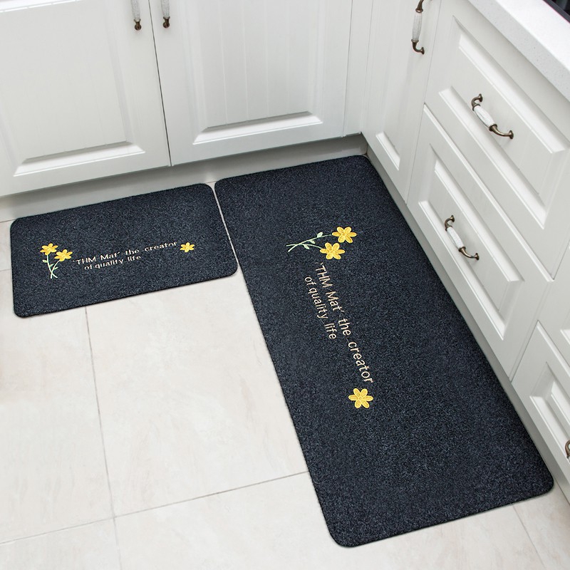 2pcs Yellow Flower Anti Slip Kitchen Mat Long Bathroom Rug