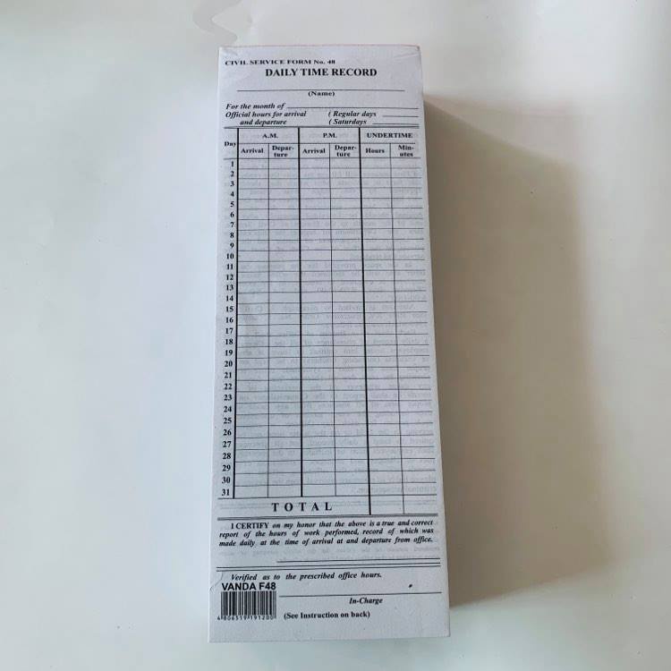 Daily Time Record DTR FORM 48 VANDA (500pcs) Shopee Philippines
