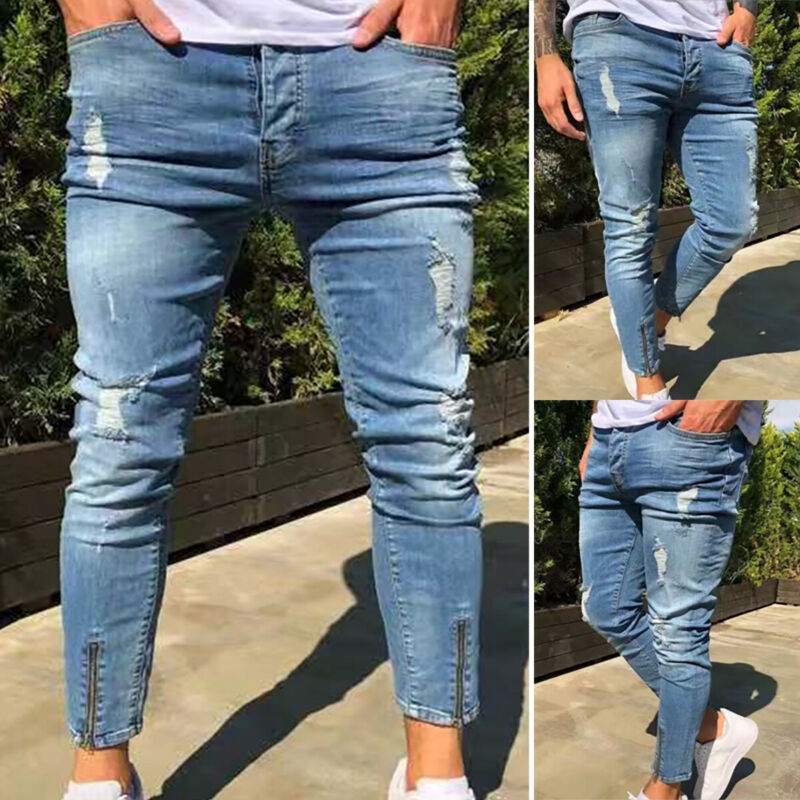 blue denim distressed jeans