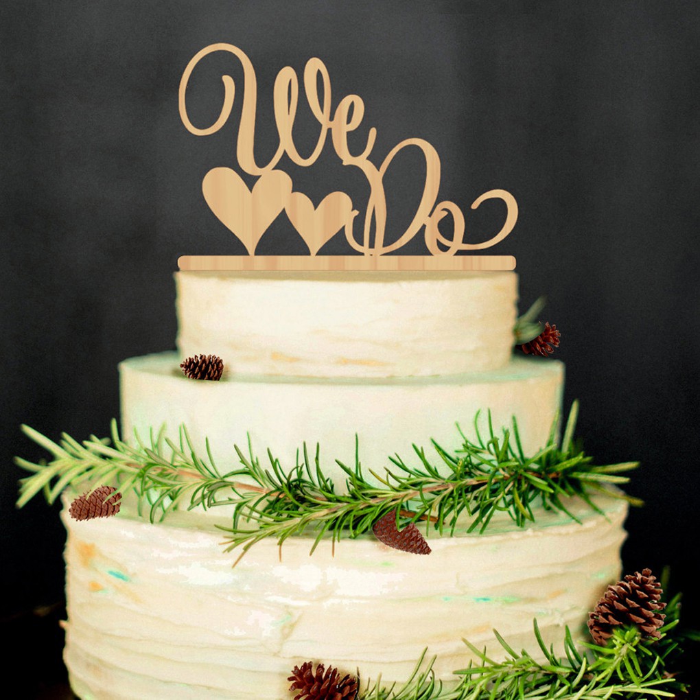 Romantic Wooden WE DO Cake Topper Wood Stand Wedding Cake Decoration