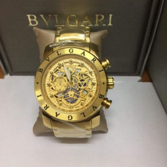 Bvlgari Skeleton Chronograph Stainless Steel Gold Tone Watch | Shopee  Philippines