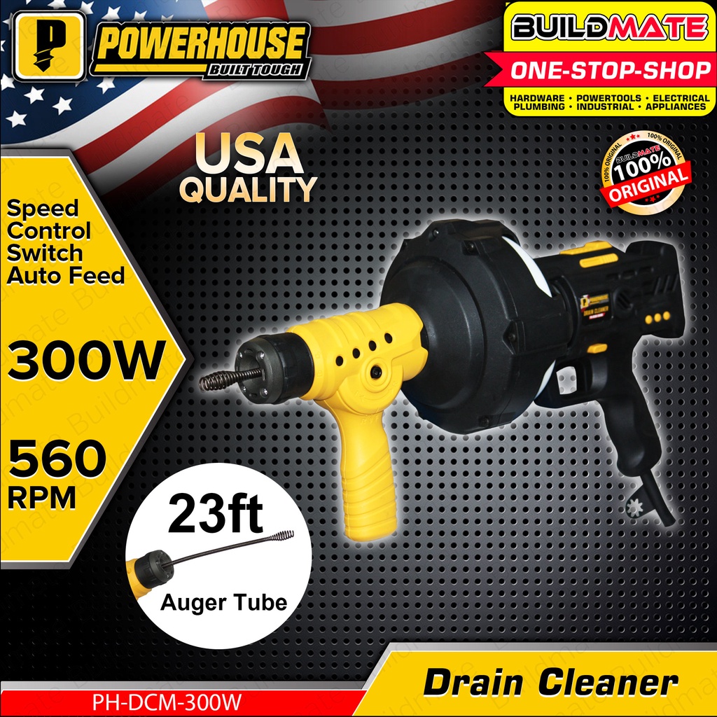 POWERHOUSE Drain Cleaner 300W With 23ft Auger Tube Handheld Electric