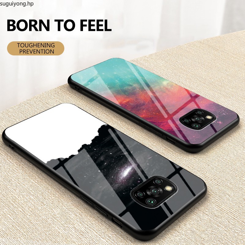 Xiaomi Poco X3 Pro X3 Nfc Hard Case Shockproof Starry Colorful Tempered Glass Back Soft Silicone 8234