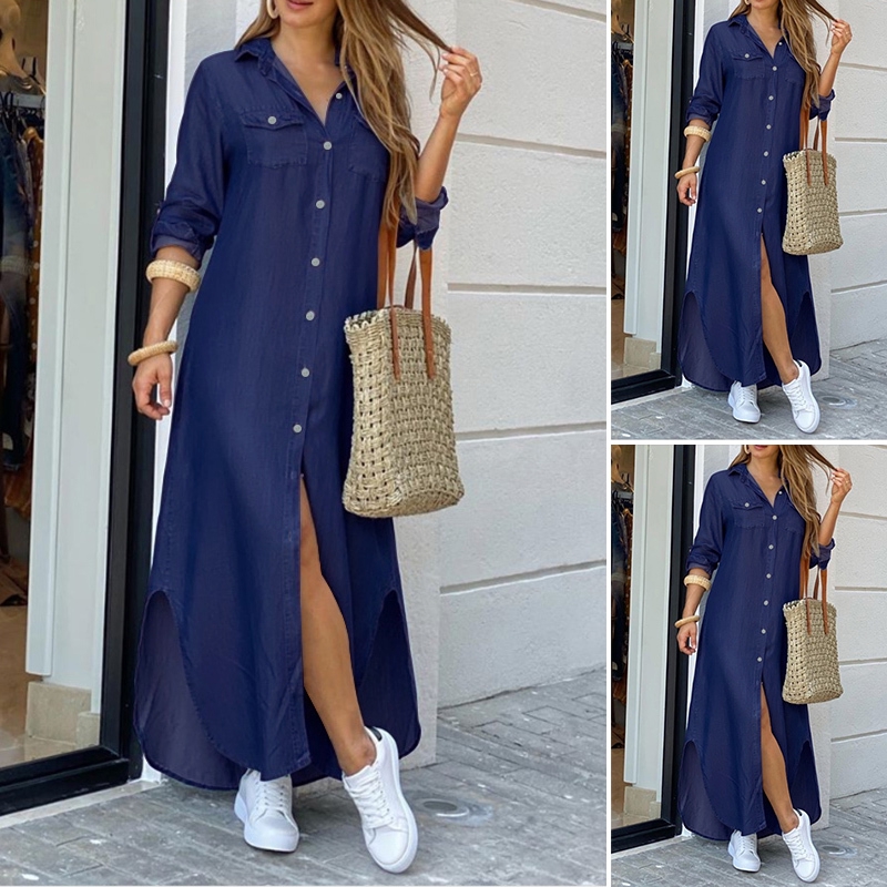 denim button down maxi dress