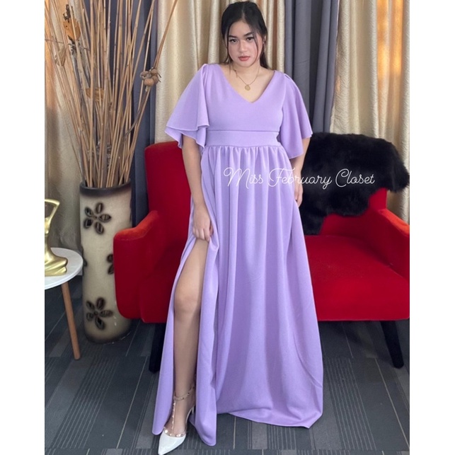 Chantria Vneck Long Dress with slit and Waist Tie! | Shopee Philippines