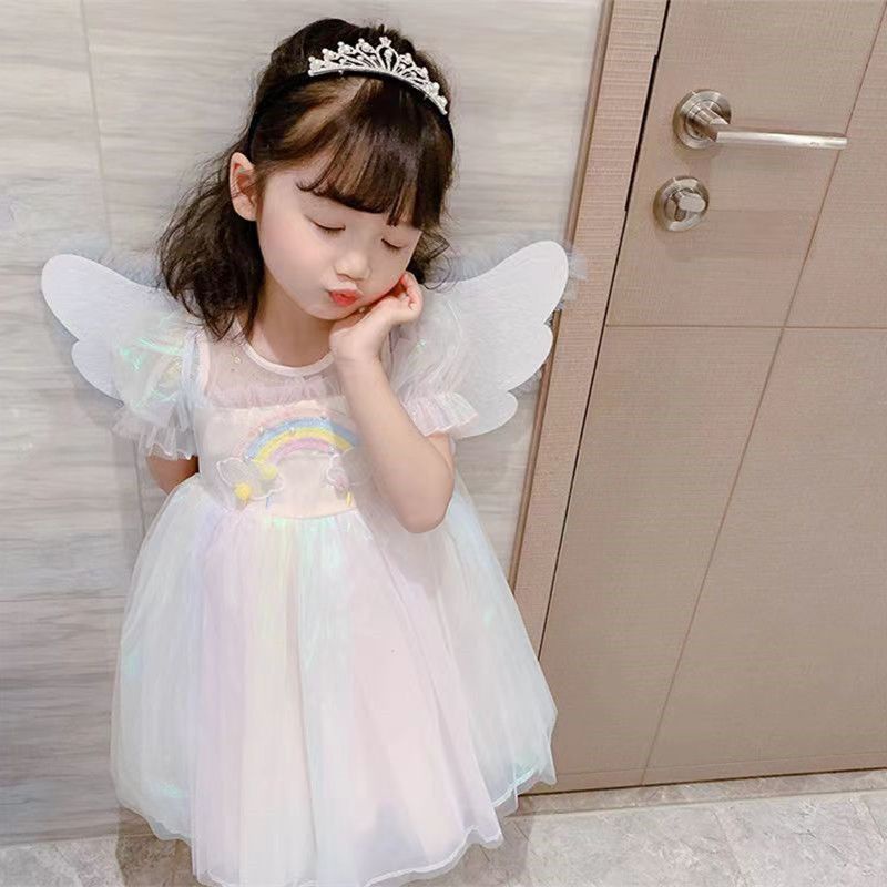 Girls Angel Wings Feather Dress Sequined Princess Girl Firefly Children Performance Costume