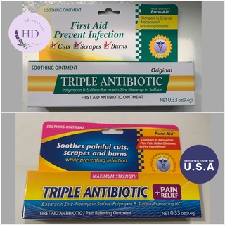 Pure-Aid by Kareway Triple Antibiotic 9.4g, Original | Plus Pain Relief Ointment (Imported from USA)