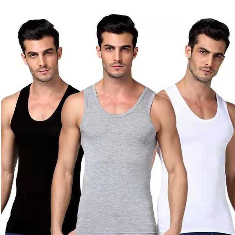 WOLFZONE freesize sleeveless bodyfit GYM plain tank top sando wear ...