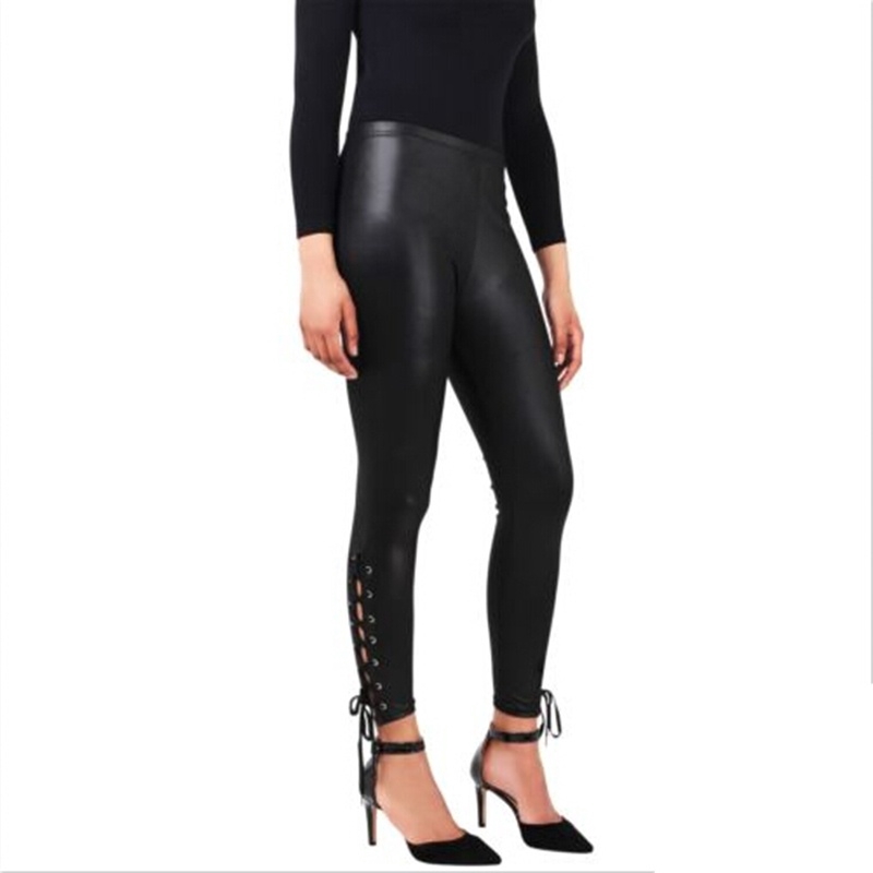 wet leather look pants