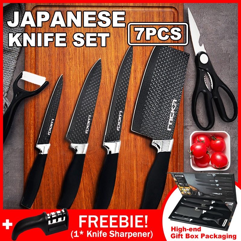 Japanese Knife Set 6PCS Kichen Knife Set with Sharpener Knifes Holder High Quality Stainless