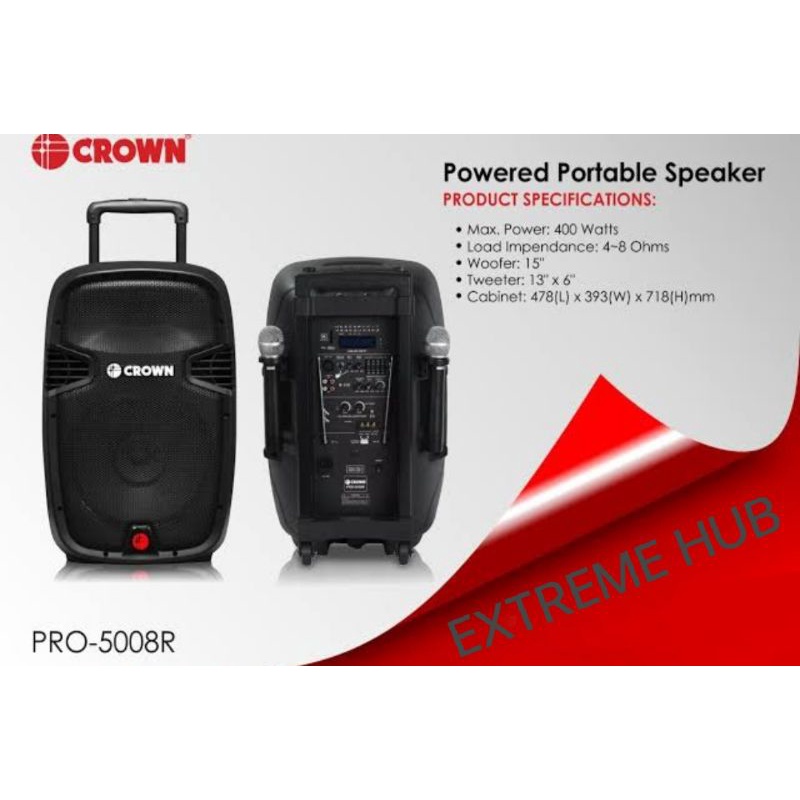 CROWN PRO5008R 15" POWERED PORTABLE SOUND SYSTEM SPEAKER 2WAY 400W