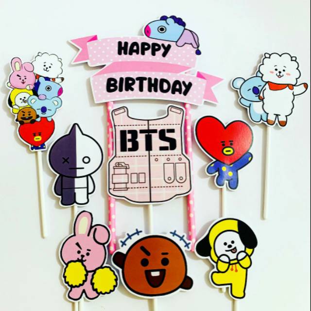 Bt21 Cartoon Version Bts Kpop Ribbon Pink Cake Topper / Birthday Cake  Decoration | Shopee Philippines