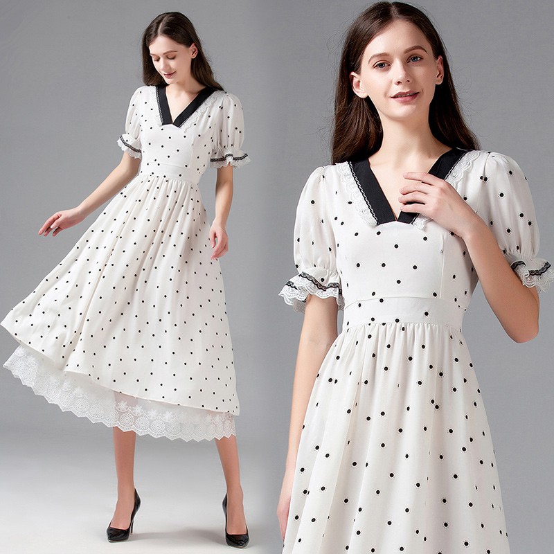 white maxi polka dot dress