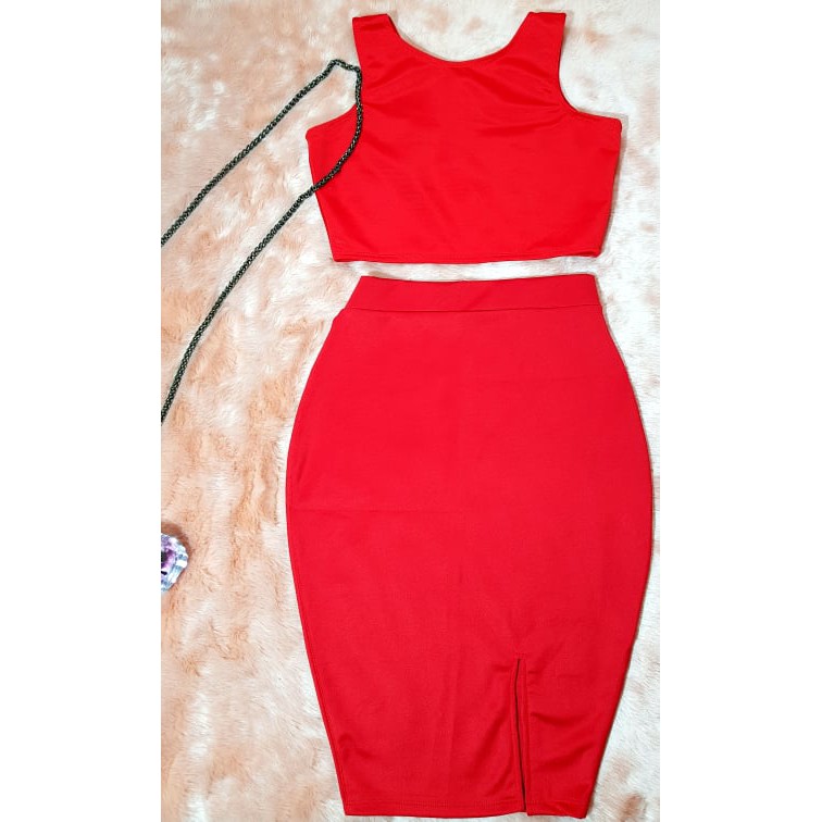 red crop top dress