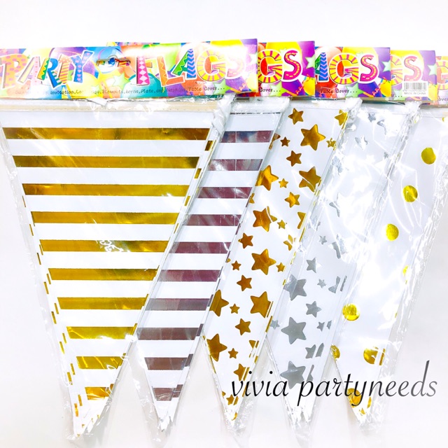 3m Party Flag Banderitas Gold / silver | Shopee Philippines