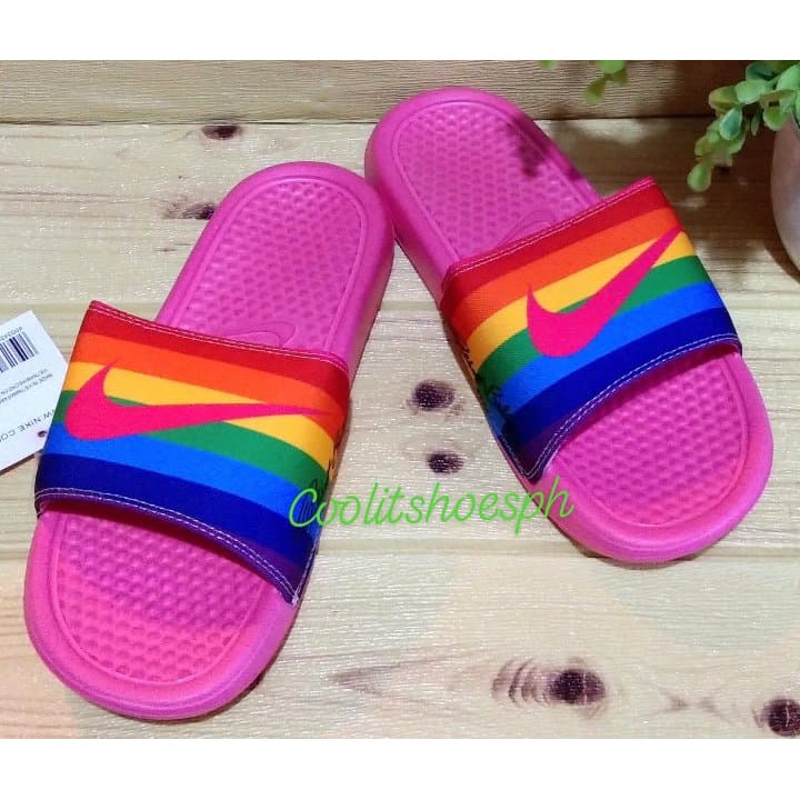 nike slippers rainbow