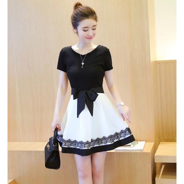 korean black and white dress