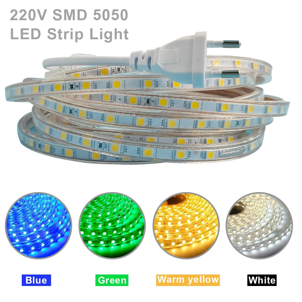 1-20M Waterproof 5050 SMD 60 LEDs/M Flexible LED Strip Tape Rope Light 220V 