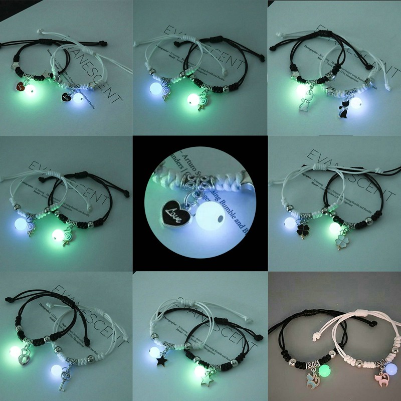 2Pcs Luminous Magnetic Couple Bracelet Friendship Trio Bracelet Creative Adjustable Charm Bracelet Jewelry Lover Gift