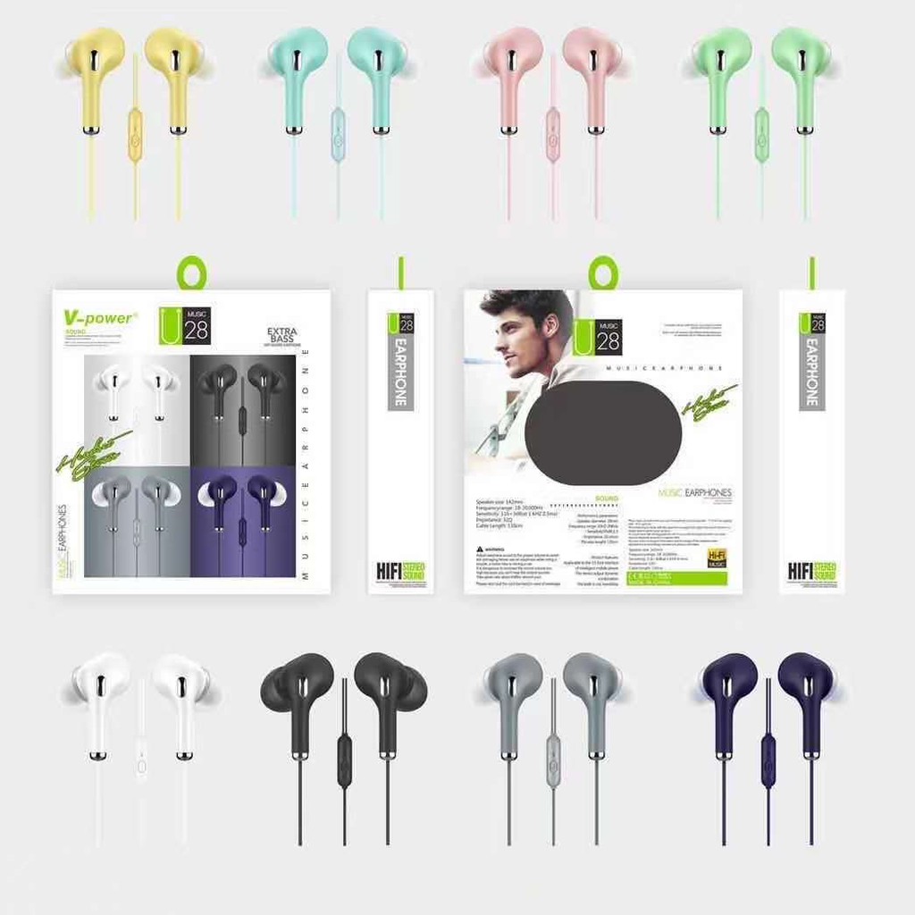 U19 U28 Wired Earphone Stereo Macaron Earphone 3.5mm U28 U19 Headset With  Microphone | Shopee Philippines