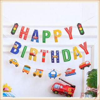 ♦ Party Decoration - Banner/Cake Topper ♦ Vehicle & Traffic Lights Happy Birthday Banner Ship Plane Car Bus Cake Topper #20