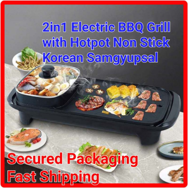 Korean Samgyupsal Cooking 2 in 1 Electric BBQ grill with Hotpot Non ...