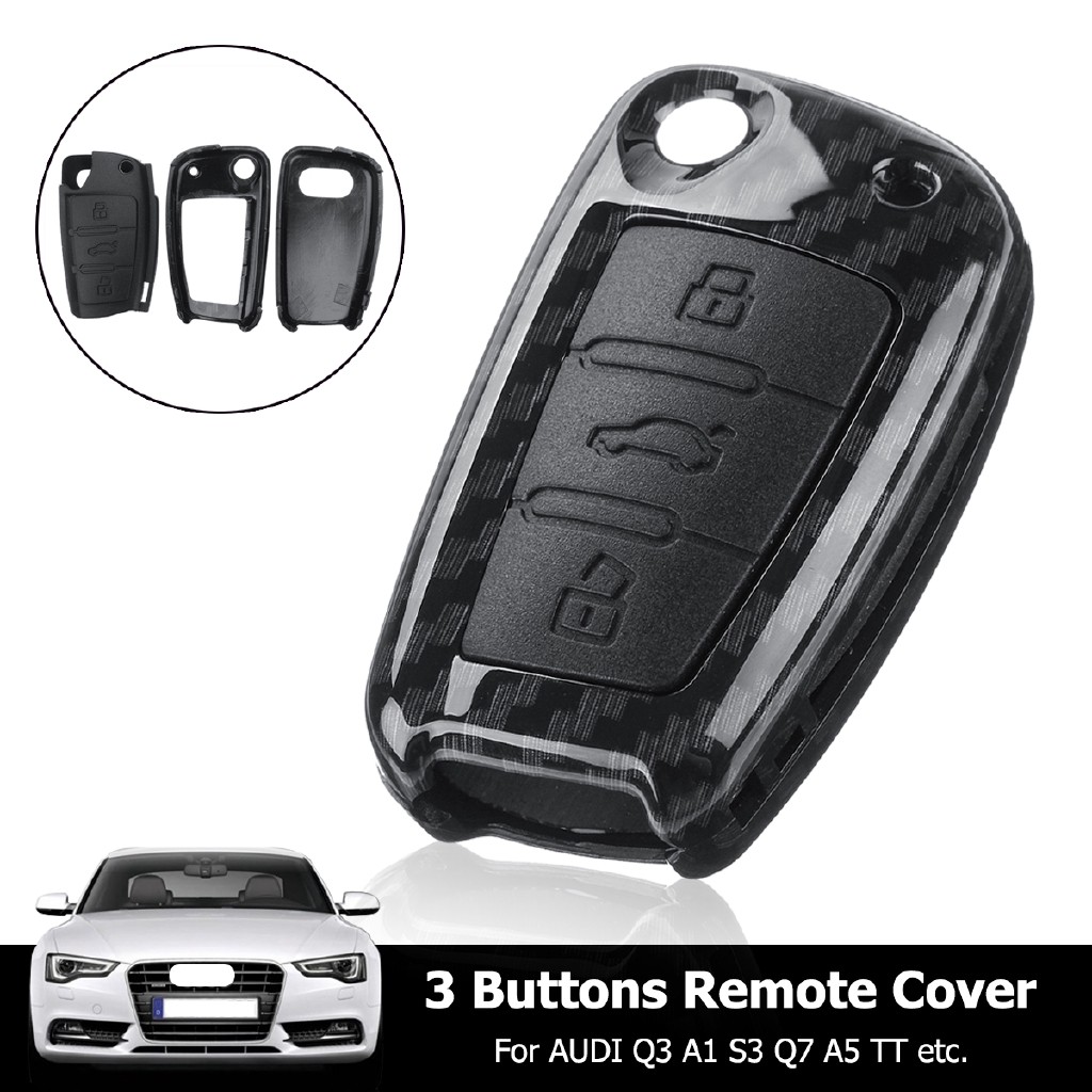 Carbon Fiber Shell+Silicone Cover Remote Key Holder Fob Case For Audi Q3 Q7 A6