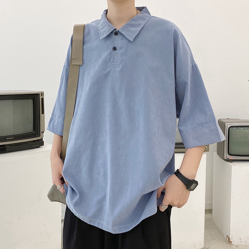 Korean Style Men's Oversize Unisex Half Sleeve Polo Shirts In Plain ...
