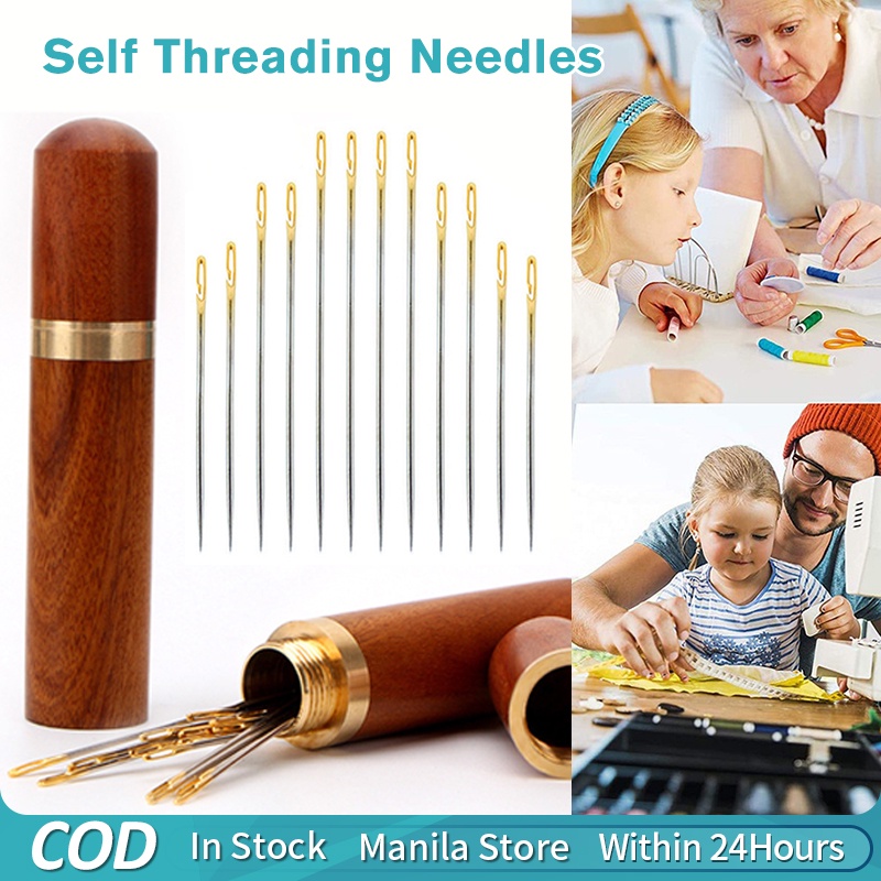 12 Pcs Self Threading Sewing Needles Elderly Needle Side Hole Blind