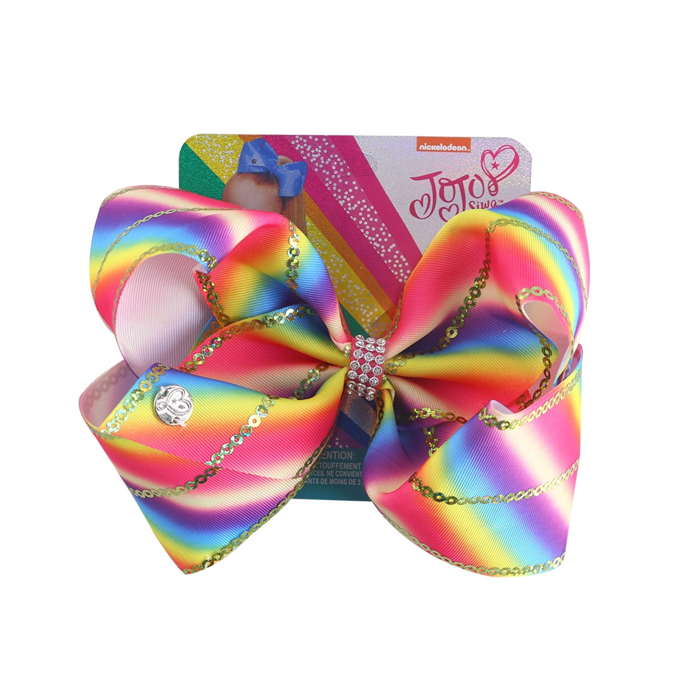 8 Inch JoJo Siwa Hair Bow Sequin Rhinestones Rainbow Hair Bows for Baby ...