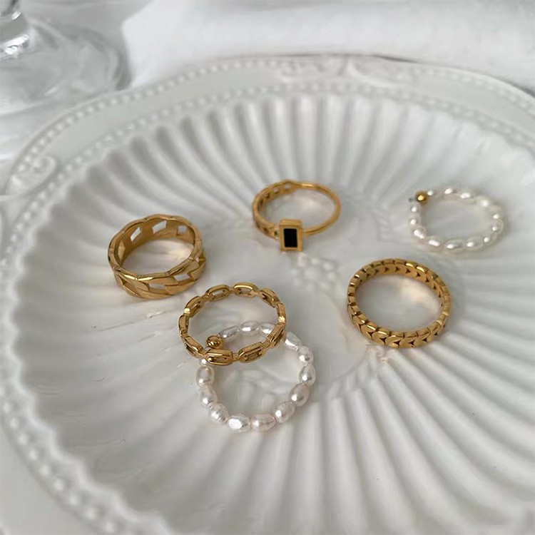 Retro chain pearl ring set female Korean ring | Shopee Philippines