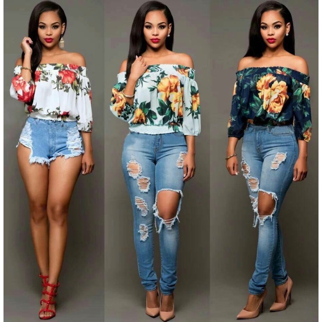 floral off shoulder outfit