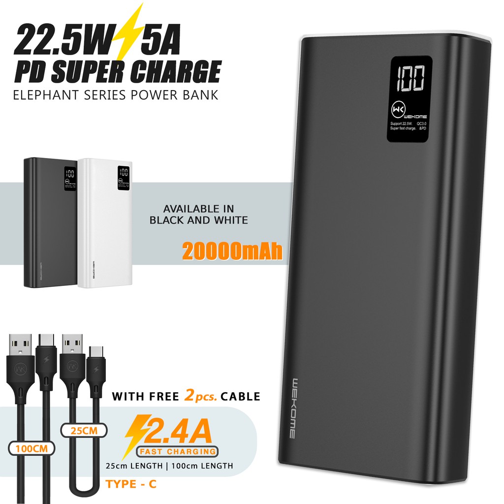 WK 22.5W PD Super Charge 20000mAh Power Bank w/ PD Charging + Quick ...