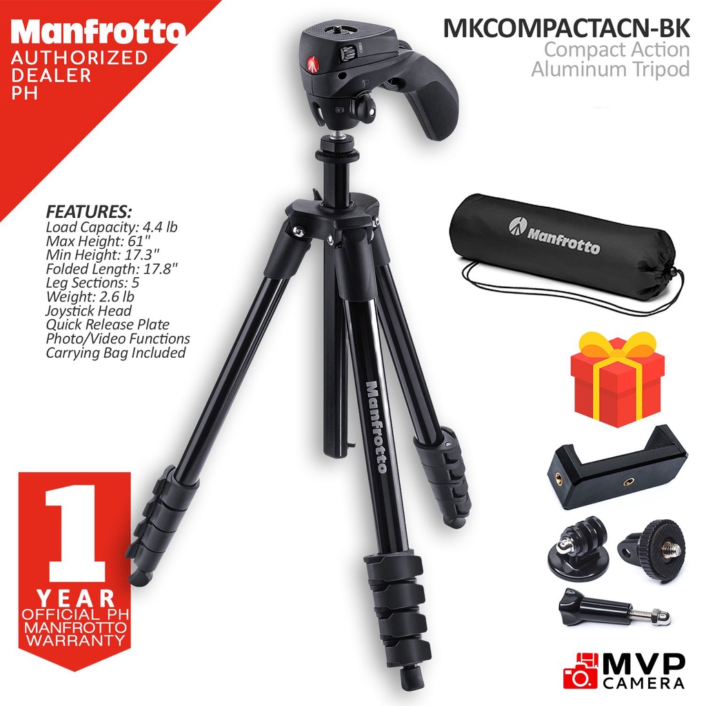 Treppiede Manfrotto Compact Action Con Testa Ibrida – 5 Sezioni, Alluminio, Borsa Inclusa, Per Reflex E Mirrorless