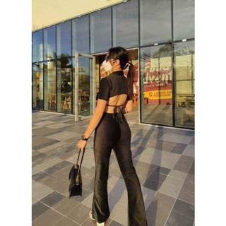 Kendall Knitted Collar Flare Suit Backless (tshncl)
