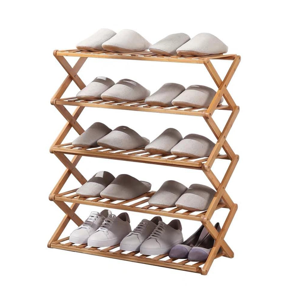 5 Layer Space Saving Shoe Rack Wood Foldable Wooden Shoe Organizer 70cm X 28 Cm X 80 Cm Shopee Philippines