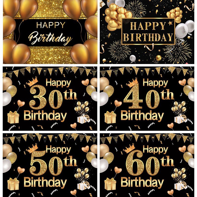 Black Gold Happy Birthday Backdrops Banner Photo Booth Background Kids  Adult 30th 40th 50th Birthday Party Decoration 180x110cm | Shopee  Philippines