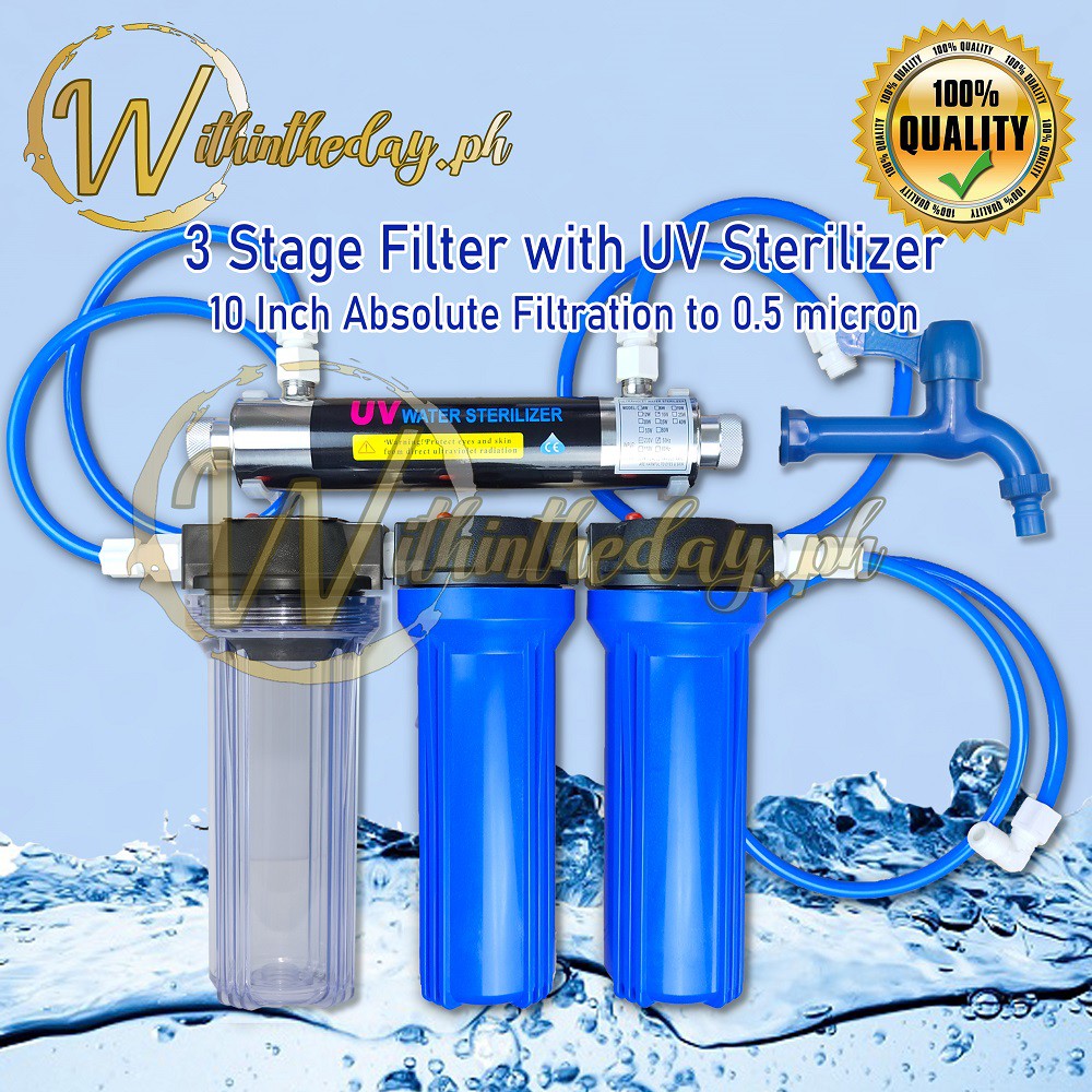 Water Filter 3 Stage with UV Sterilizer 2gpm Absolute Filtration 0.5
