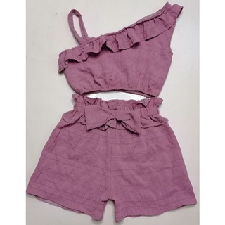 HALF SIDED RUFFLED CROPTOP WITH LETTUCE WAIST SHORT BUBBLE LATTICE 2 - 4 YEARS OLD #3