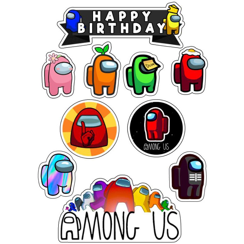 A Set Of Among Us Character Birthday Cake Toppers Shopee Singapore