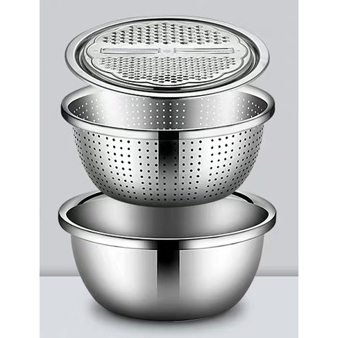 BEST 3in1 Stainless Colander Strainer Mixing Bowl Grater Set Washing ...