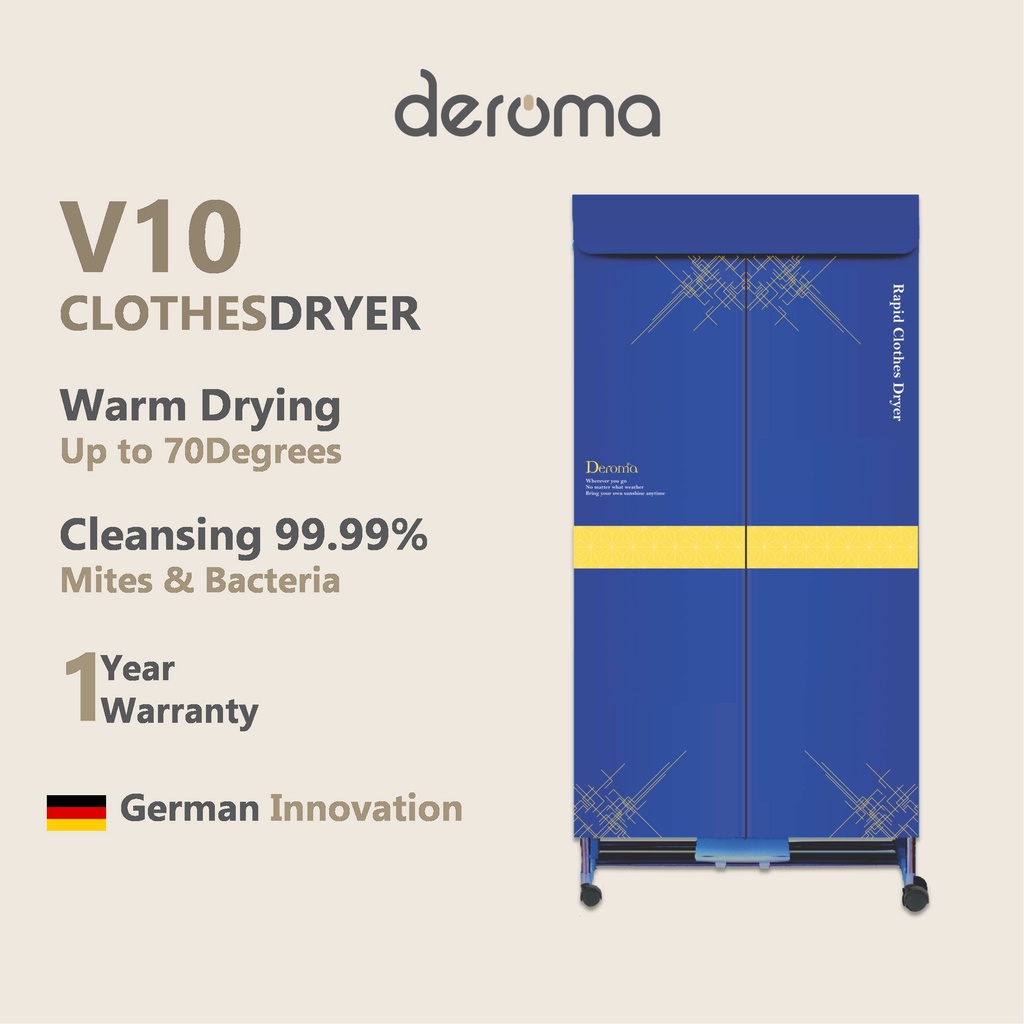 Deroma V10 Clothes Dryer Electric Drying Machine Hanging Double Layer Rack Cloths (Heat to Kill