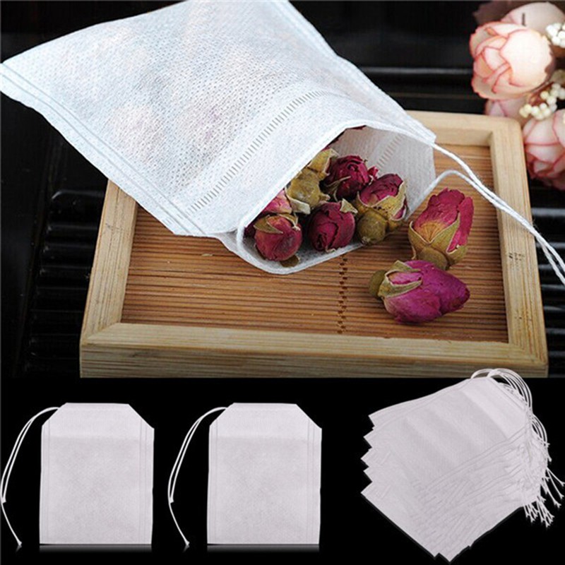 100pcs Empty Teabags String Heat Seal Filter Paper Herb Loose Tea Bag 5.5 x 7cm 