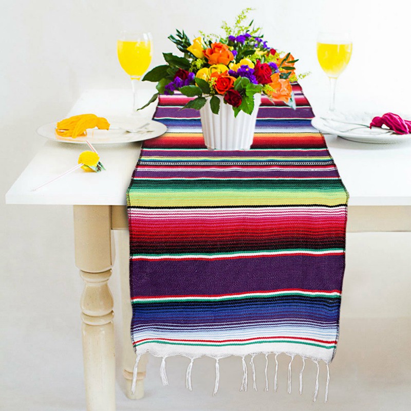 5pcs Mexican Serape Table Runner Festival Party Fringe Cotton Tablecloth Decor 