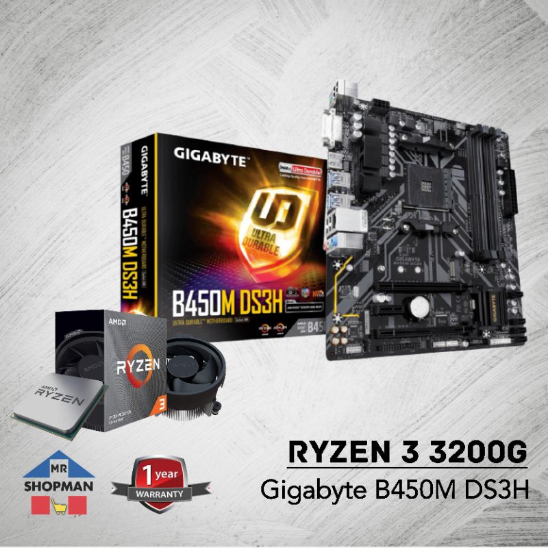 AMD Ryzen 3 3200G w/ Gigabyte B450M DS3H Motherboard Bundle Shopee