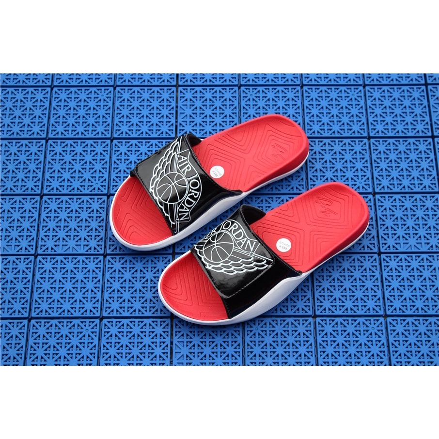 nike red and black slippers