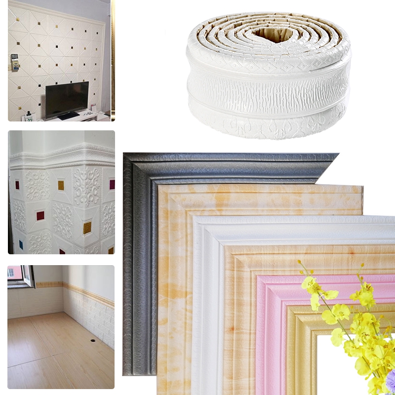 PVC Foam 3D Pattern Sticker Wall Trim Line / Dustproof Waterproof Self