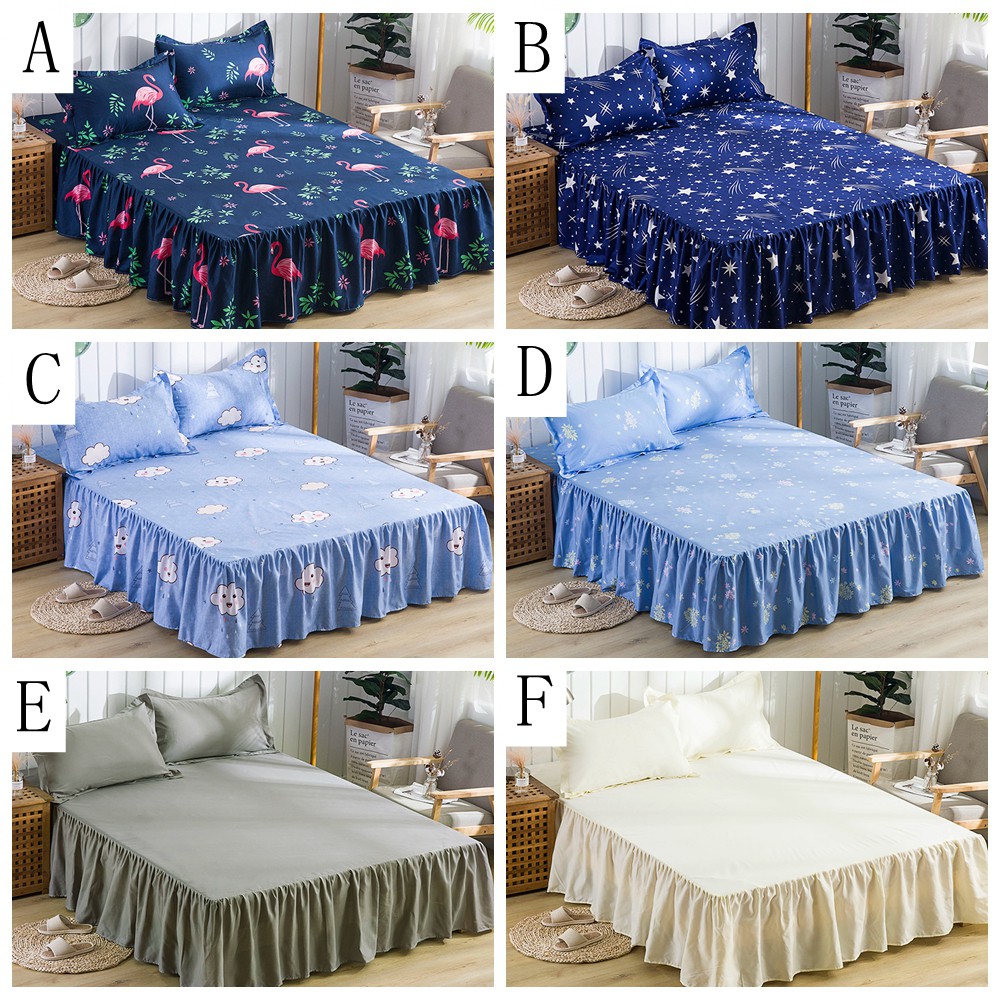 Allswonderland 【COD】Waterproof bed skirt flamingo bedsheet twin queen king size bed sheet pillowcase