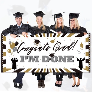 UNOMOR Congrats Grad I'M DONE Sign Banner Classic Graduation Party Wall Banner Photo Booth Prop #9